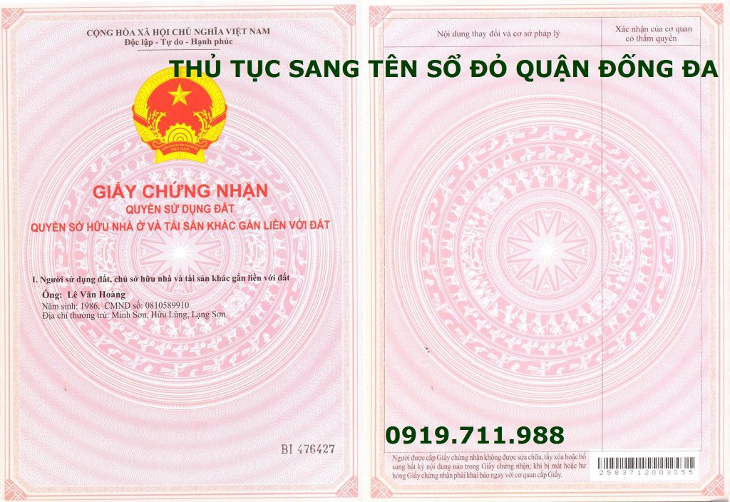 Thủ tục sang tên sổ đỏ quận Đống Đa nhanh gọn, chính xác