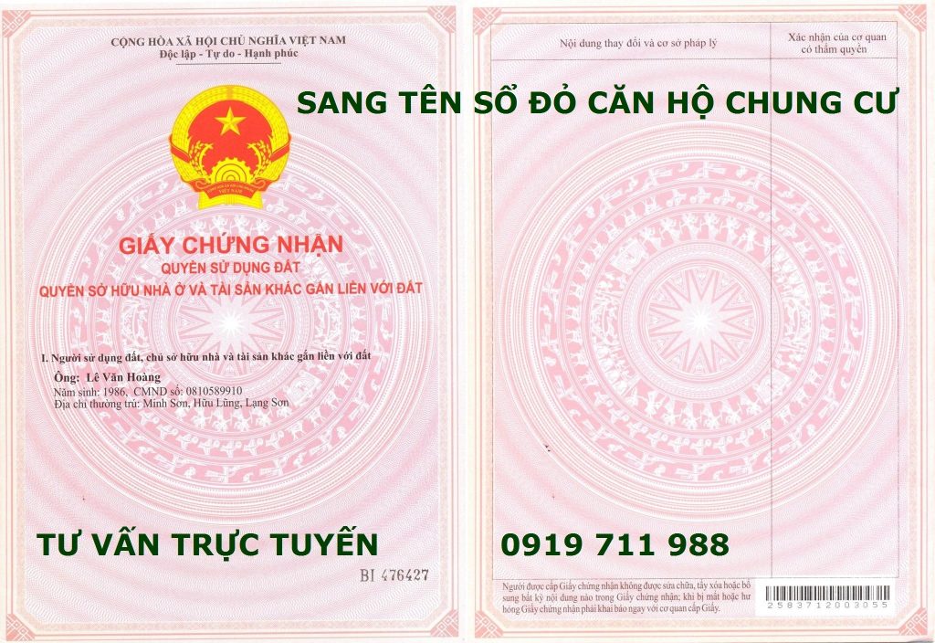 Dịch vụ sang tên sổ đỏ căn hộ chung cư giá rẻ