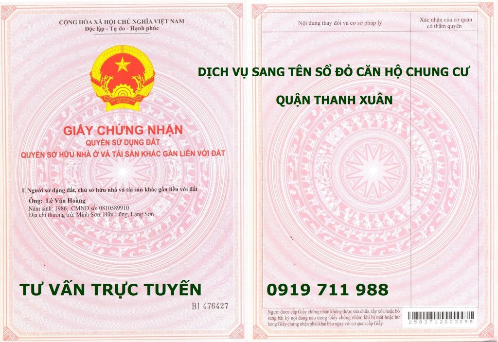 Dịch vụ sang tên sổ đỏ căn hộ chung cư quận Thanh Xuân