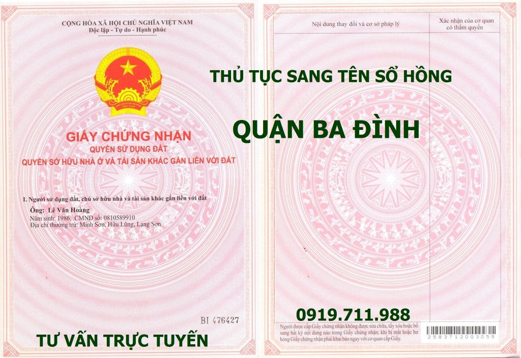 Thủ tục sang tên sổ hồng quận Ba Đình uy tín
