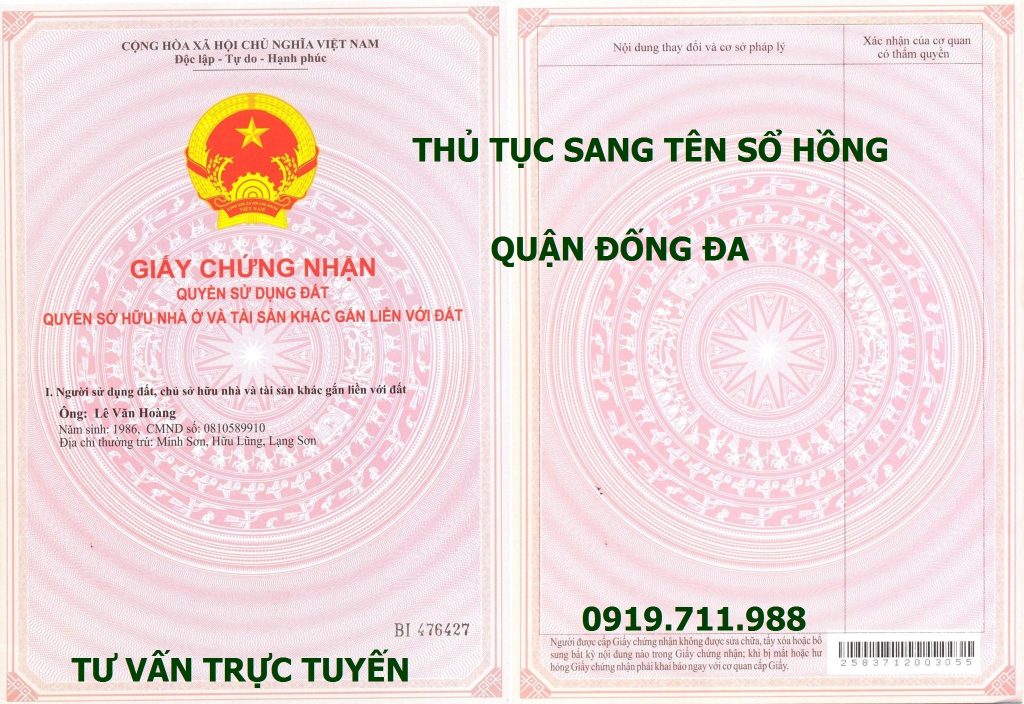 Thủ tục sang tên sổ hồng quận Đống Đa nhanh gọn