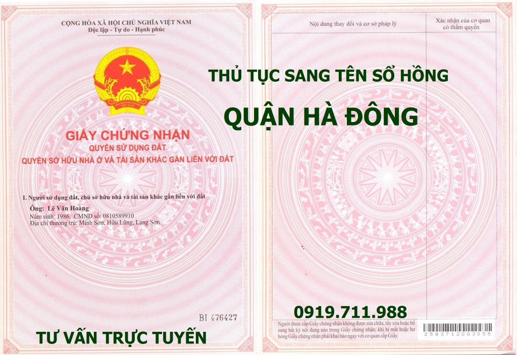 Thủ tục sang tên sổ hồng quận Hà Đông nhanh gọn, chính xác, chi phí thấp nhất