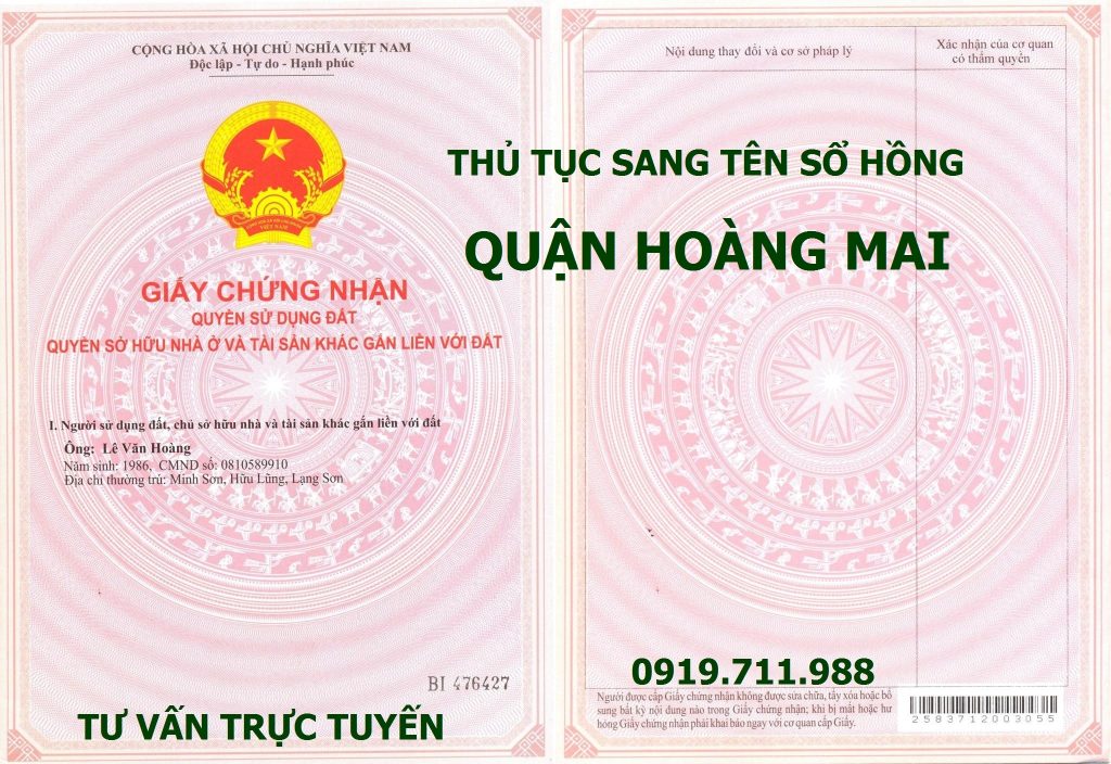 Thủ tục sang tên sổ hồng quận Hoàng Mai nhanh nhất tại Hà Nội