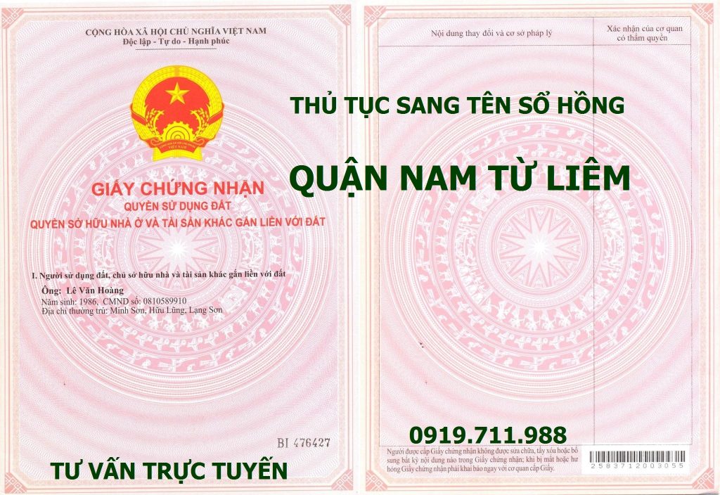 Thủ tục sang tên sổ hồng quận Nam Từ Liêm nhanh gọn, giá rẻ nhất thị trường