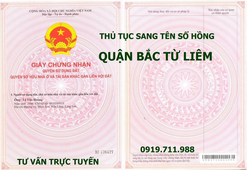 Thủ tục sang tên sổ hồng quận Bắc Từ Liêm nhanh gọn, giá rẻ