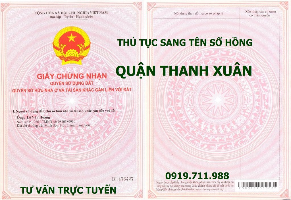Thủ tục sang tên sổ hồng quận Thanh Xuân nhanh, giá rẻ nhất tại Hà Nội