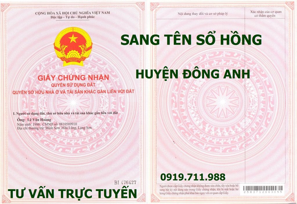 Sang tên sổ hồng huyện Đông Anh giá rẻ