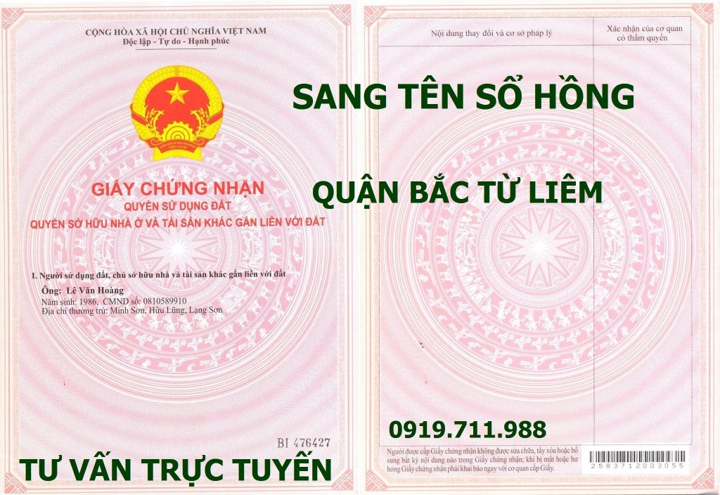 Sang tên sổ hồng quận Bắc Từ Liêm nhanh gọn, chính xác, giá rẻ