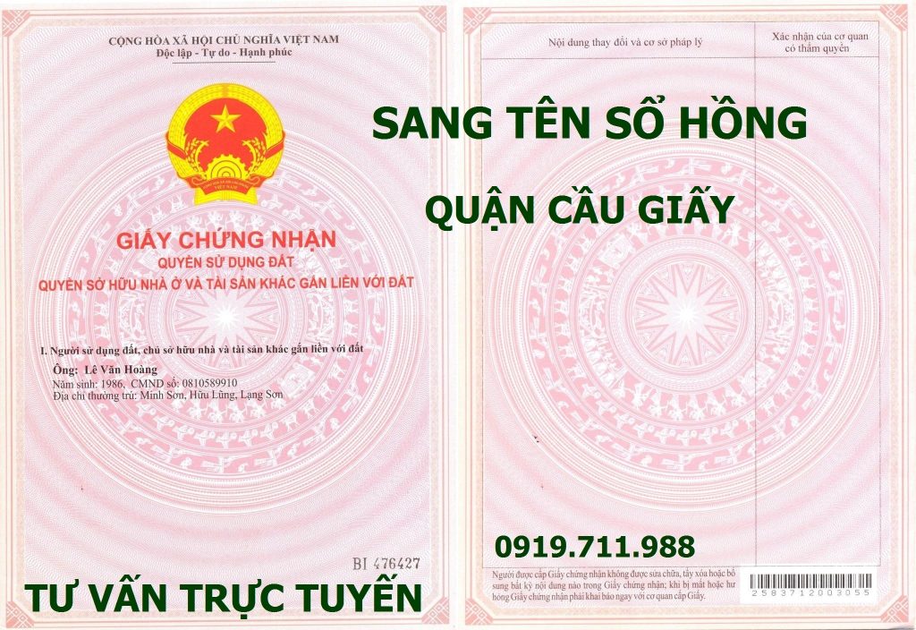 Sang tên sổ hồng quận Cầu Giấy uy tín, giá rẻ nhất thị trường