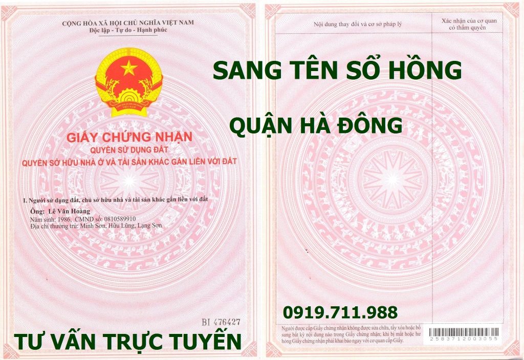 Sang tên sổ hồng quận Hà Đông