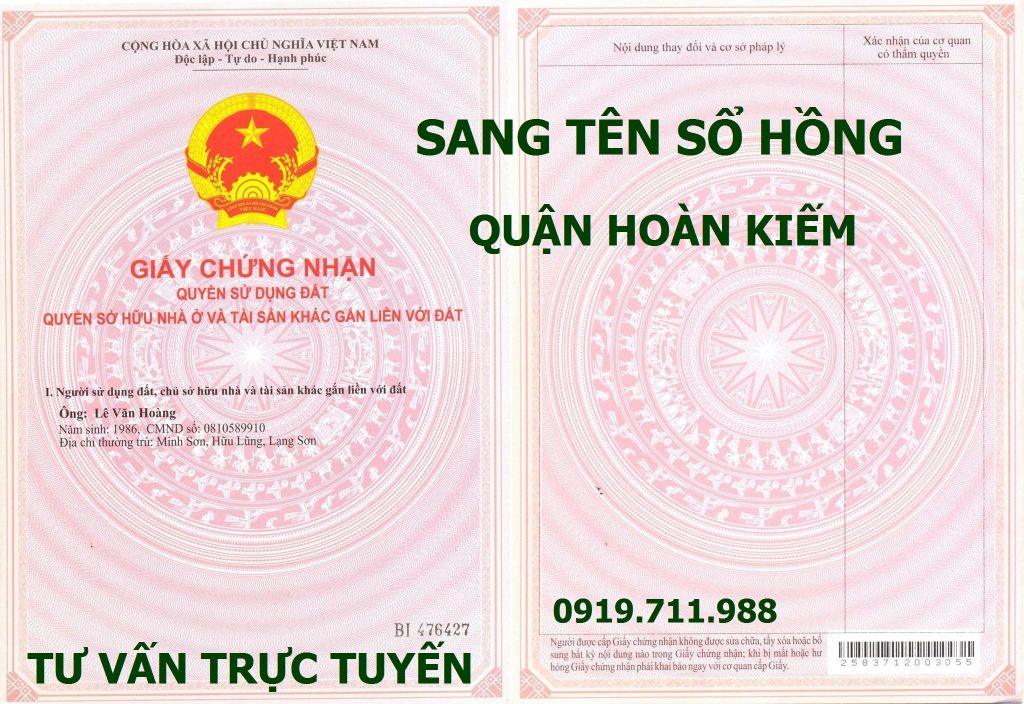 Sang tên sổ hồng quận Hoàn Kiếm nhanh gọn, chính xác