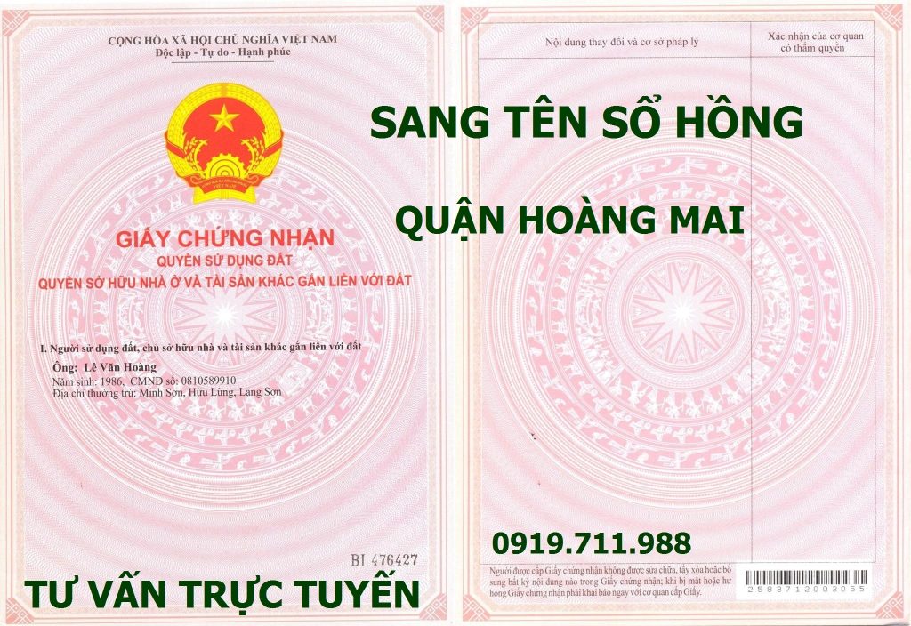 Sang tên sổ hồng quận Hoàng Mai giá rẻ nhất tại Hà Nội