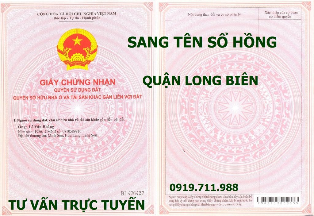 Sang tên sổ hồng quận Long Biên nhanh gọn, giá rẻ nhất Hà Nội