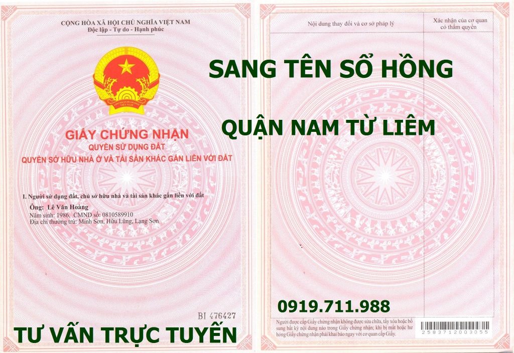 Sang tên sổ hồng quận Nam Từ Liêm giá rẻ