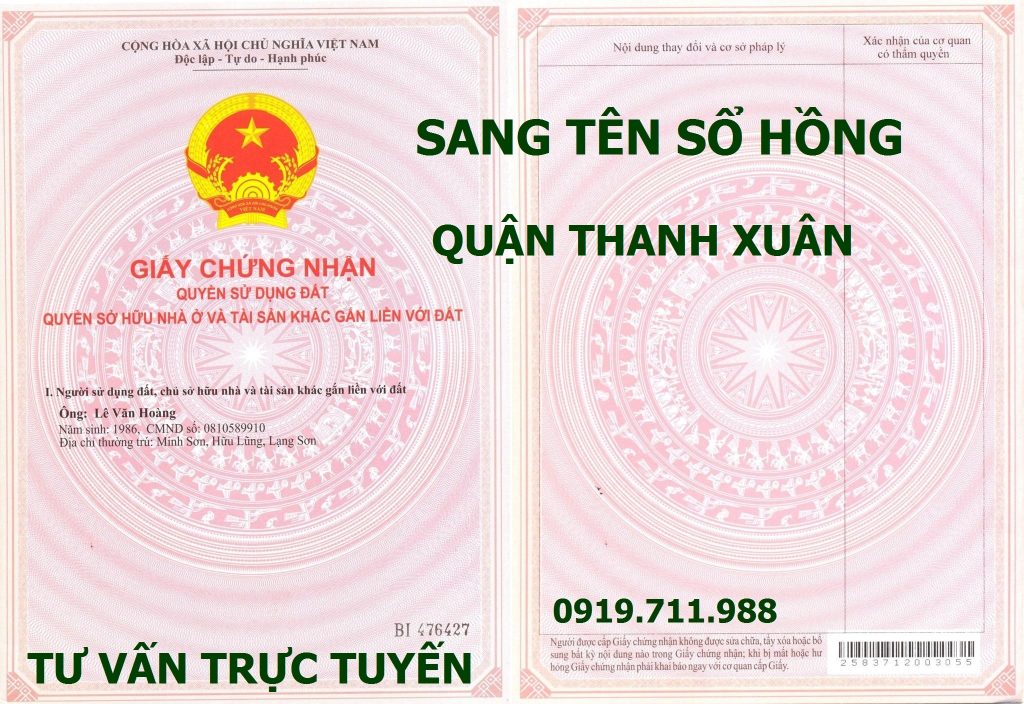 Sang tên sổ hồng quận Thanh Xuân nhanh gọn, chính xác, giá rẻ