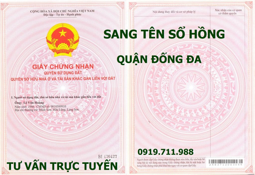 Sang tên sổ hồng quận Đống Đa giá rẻ