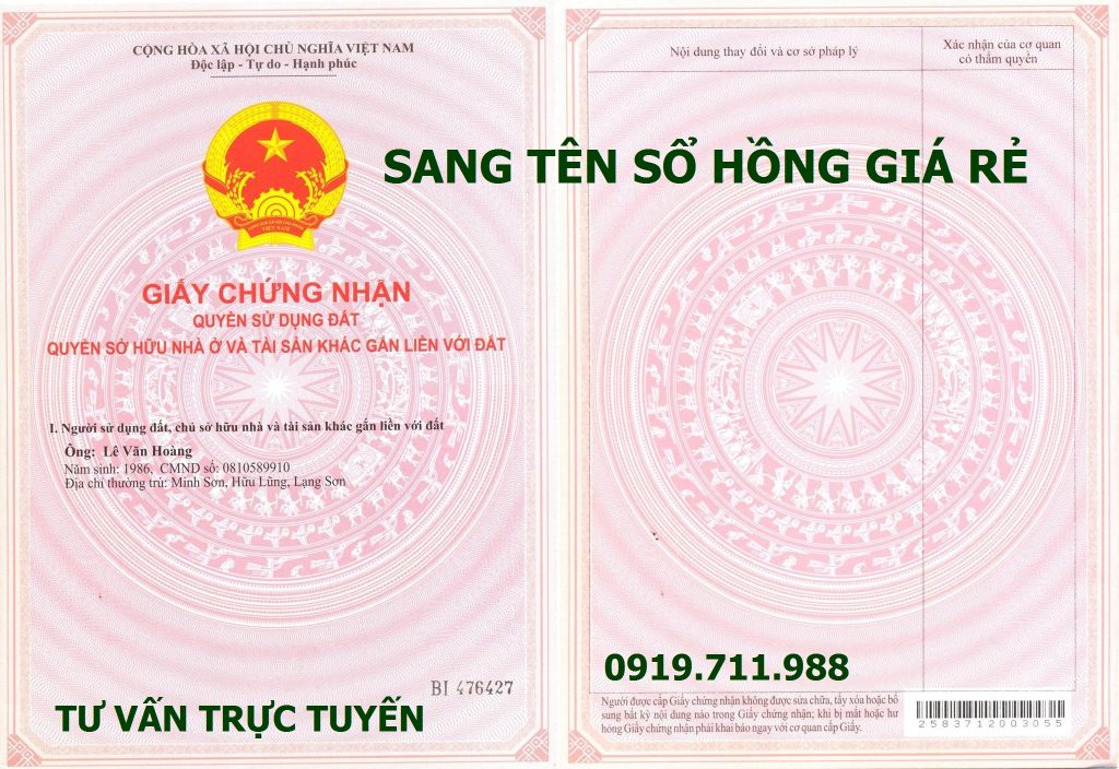 Sang tên sổ hồng tại Hà Nội giá rẻ, nhanh gọn, chính xác
