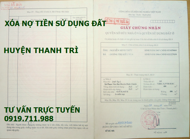 Xóa nợ tiền sử dụng đất huyện Thanh Trì giá rẻ nhất Hà Nội