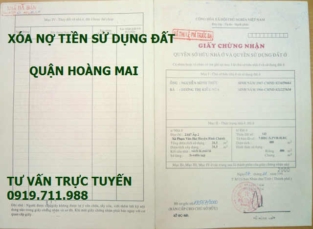 Xóa nợ tiền sử dụng đất quận Hoàng Mai giá rẻ nhất thị trường