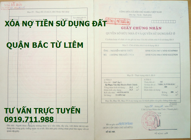 Xóa nợ tiền sử dụng đất quận Bắc Từ Liêm giá rẻ nhất tại Hà Nội