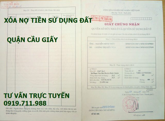 Xóa nợ tiền sử dụng đất quận Cầu Giấy giá rẻ