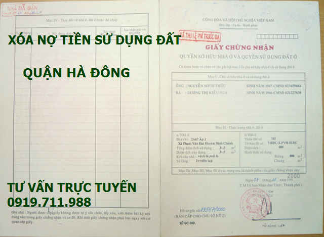 Xóa nợ tiền sử dụng đất quận Hà Đông nhanh gọn