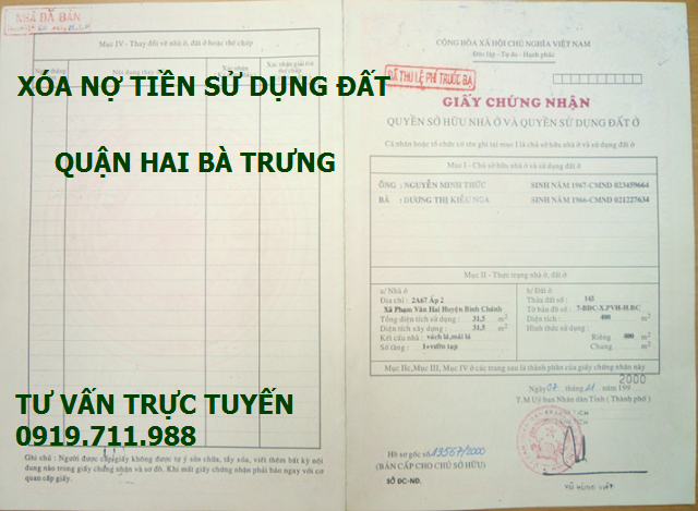 Xóa nợ tiền sử dụng đất quận Hai Bà Trưng giá rẻ nhất Hà Nội