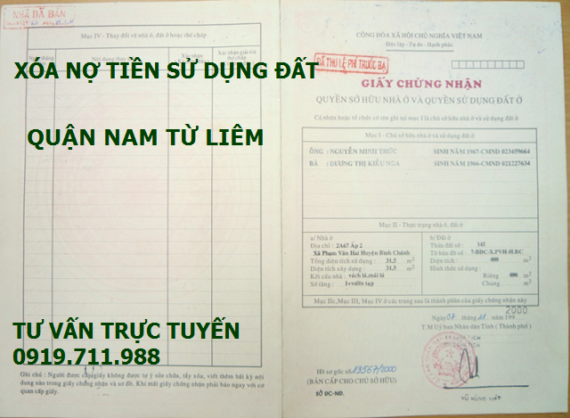 Dịch vụ xóa nợ tiền sử dụng đất quận Nam Từ Liêm giá rẻ