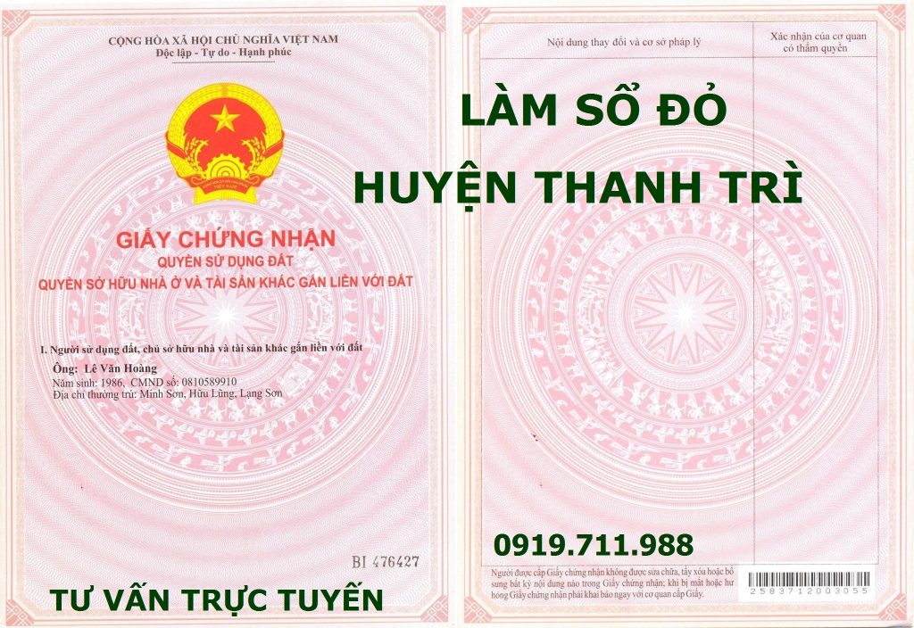 Làm sổ đỏ huyện Thanh Trì nhanh