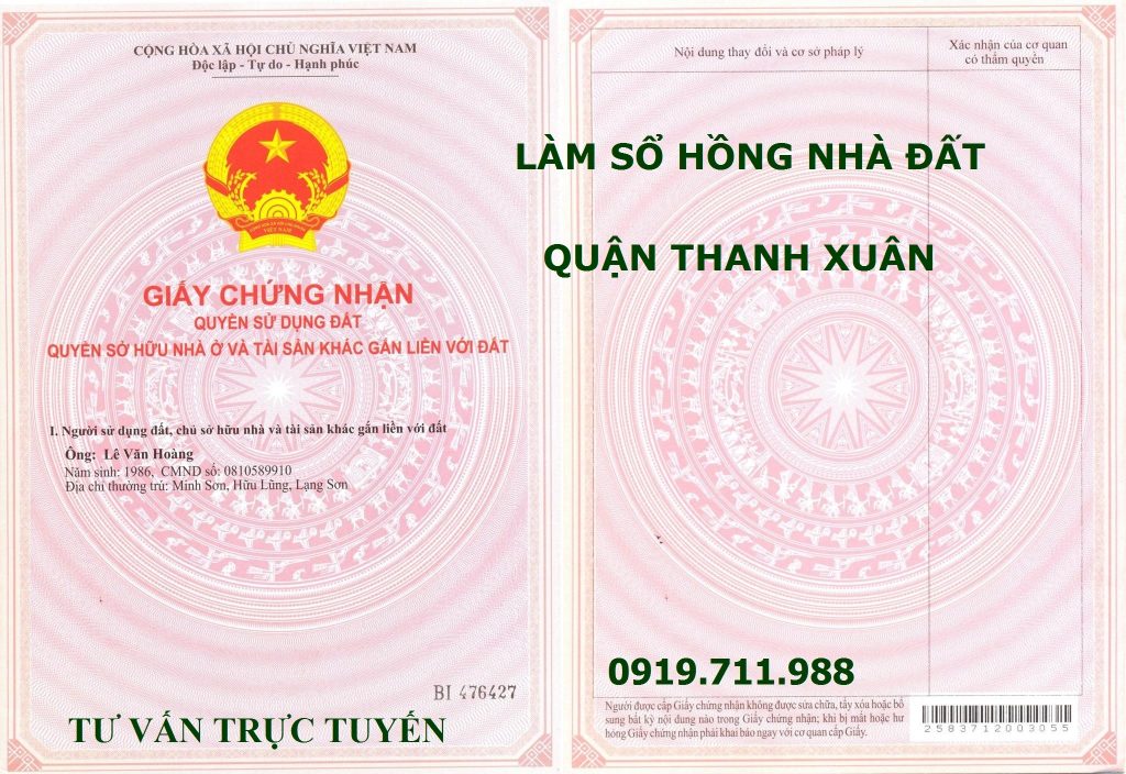 Làm sổ hồng nhà đất quận Thanh Xuân giá rẻ nhất